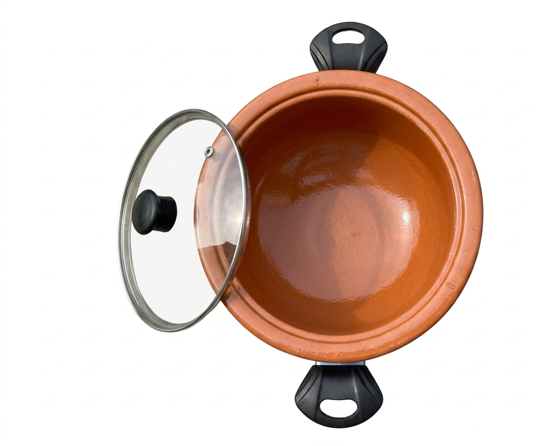The Modern Earthen Saucepan with Glass Lid and Silver