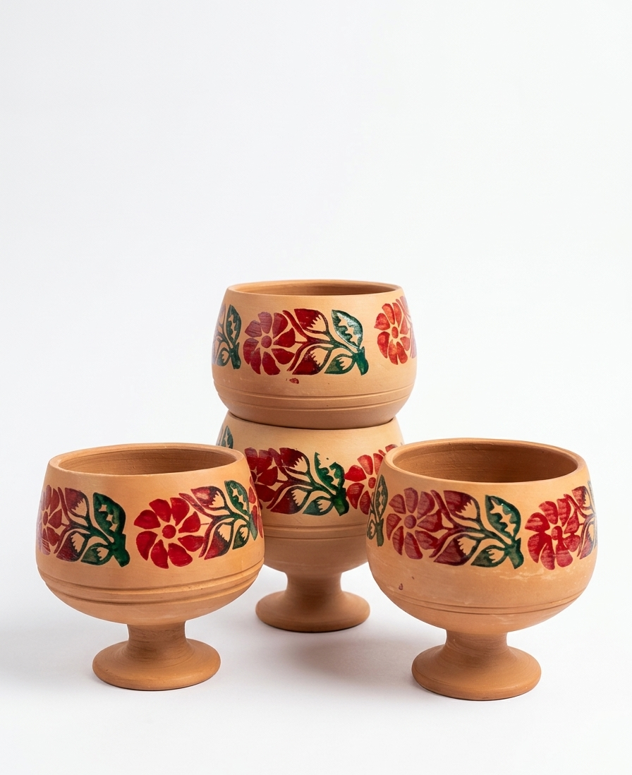 The 'Gul-e-Zar' Hand-Painted Terracotta Goblets