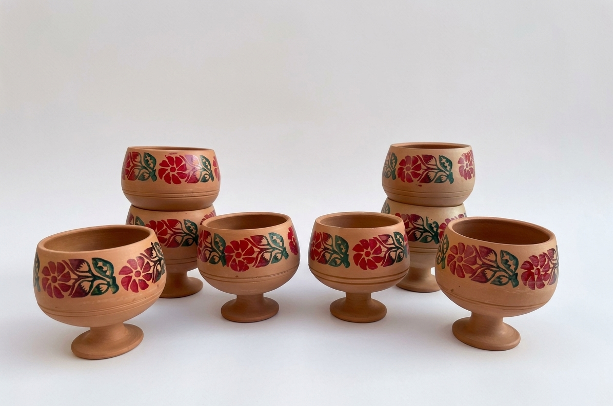 The 'Gul-e-Zar' Hand-Painted Terracotta Goblets