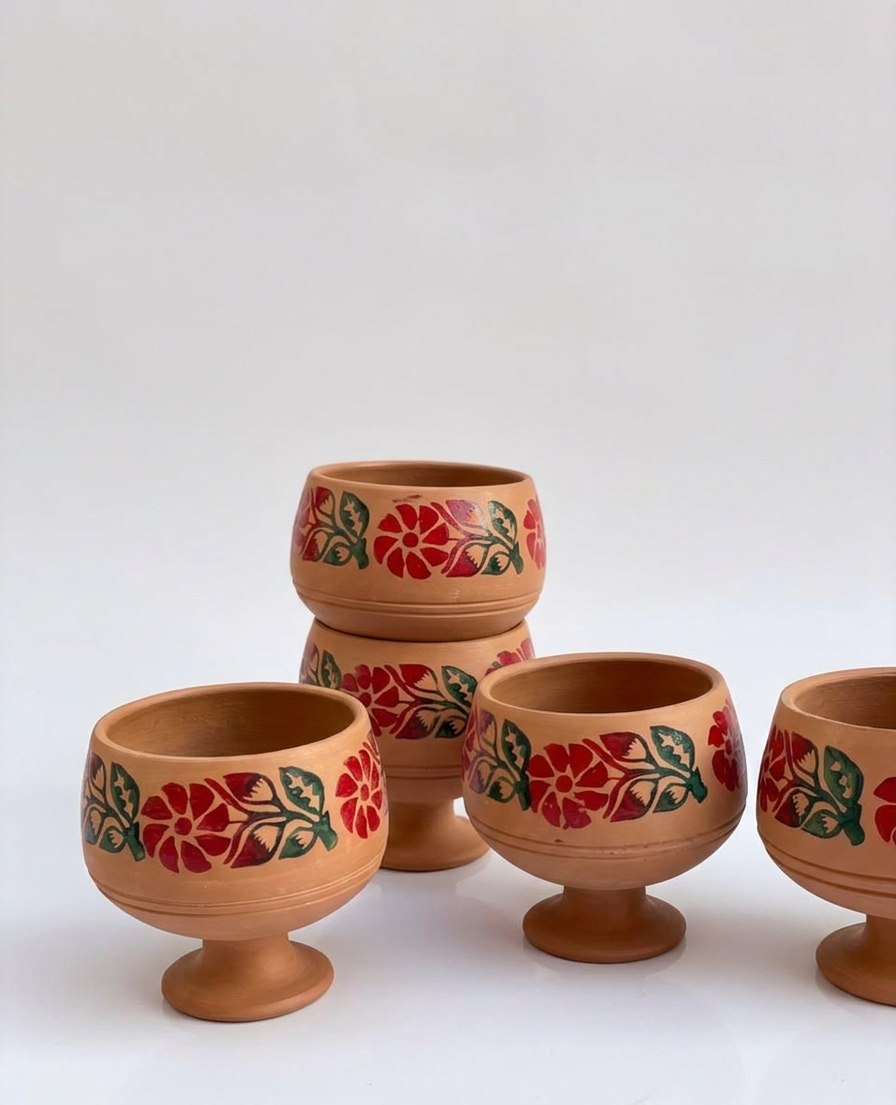 The 'Gul-e-Zar' Hand-Painted Terracotta Goblets